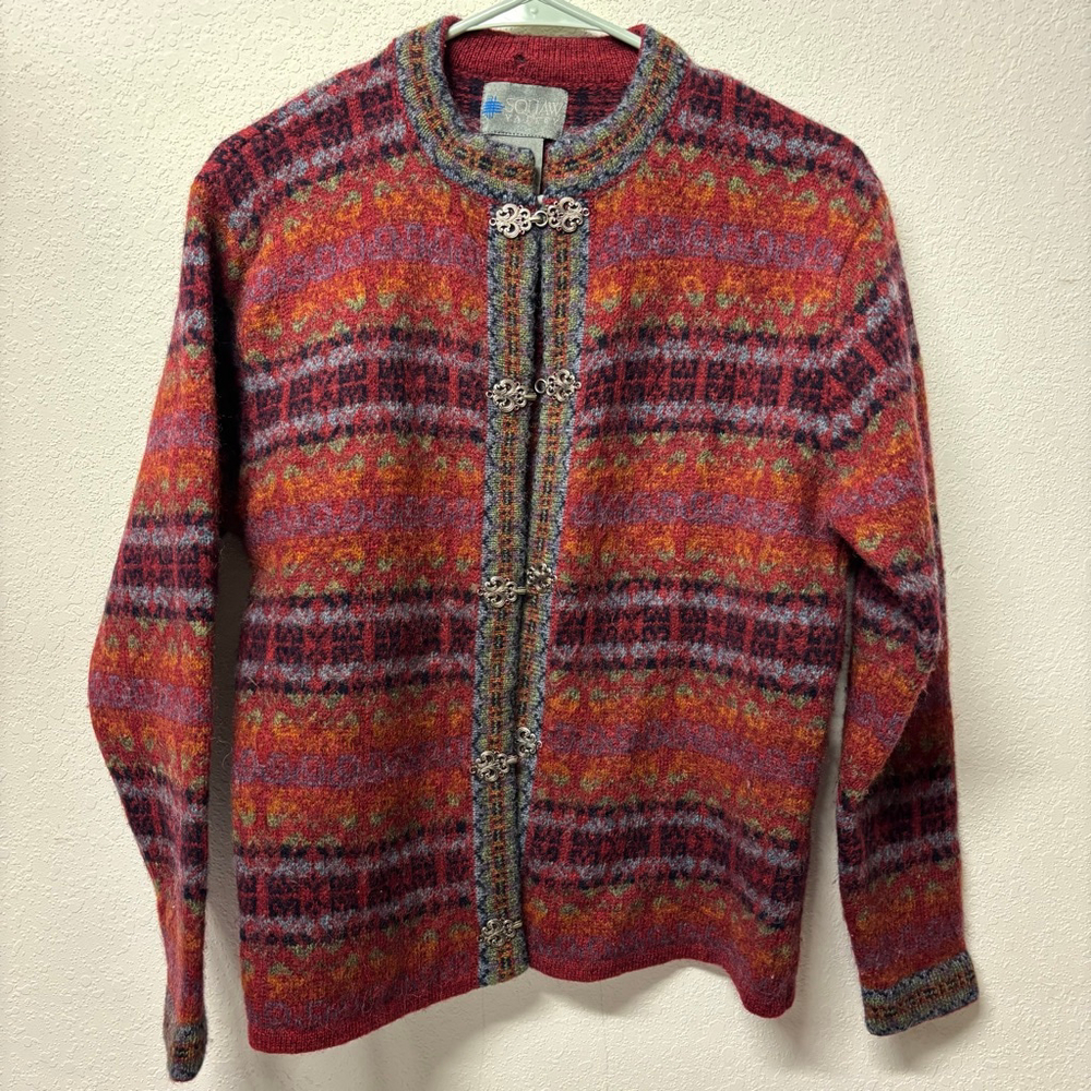 Women's Squaw Valley Red Multicolor Fair Isle Wool Cardigan S